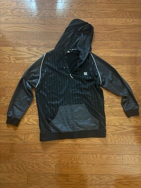 Men's Black Pinstripe Zip Hoodie
